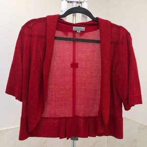 Sparkly cropped short sleeve red open cardigan